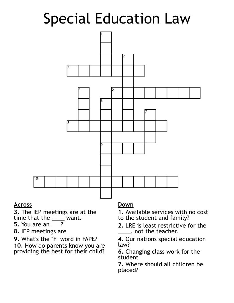 Special Education Law Crossword