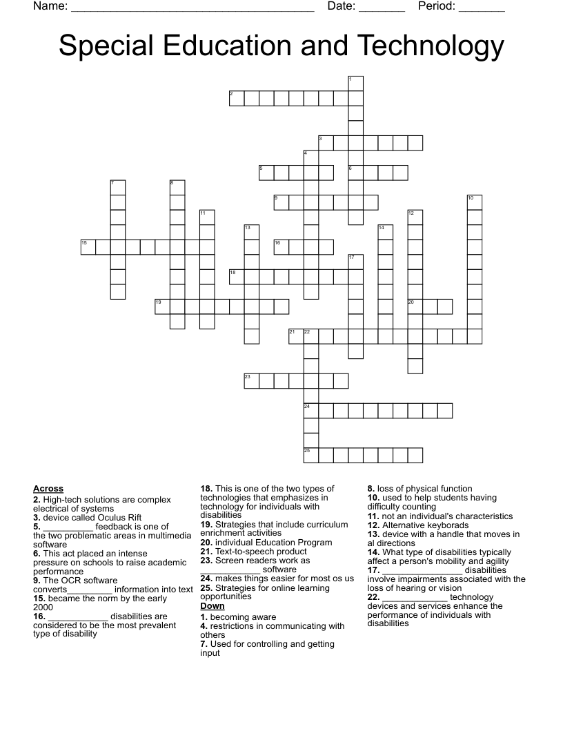 Special Education and Technology Crossword