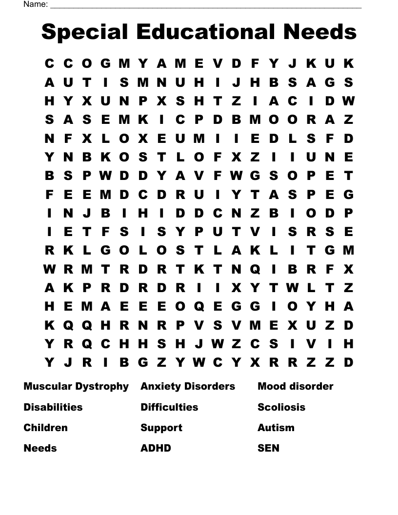 Special Educational Needs Word Search