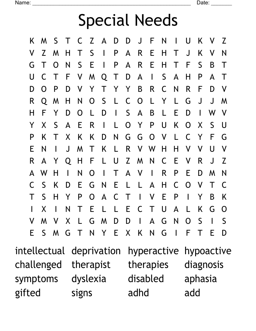 Special Needs Word Search