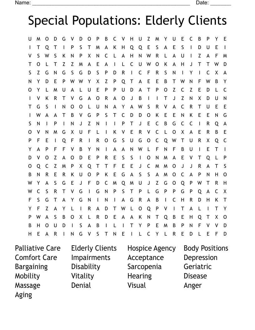 Special Populations:  Elderly Clients Word Search