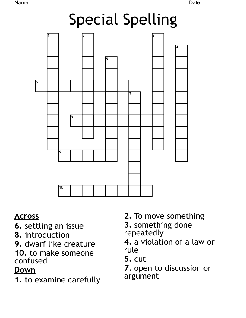 Special Spelling Crossword