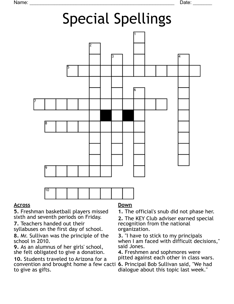 Special Spellings Crossword