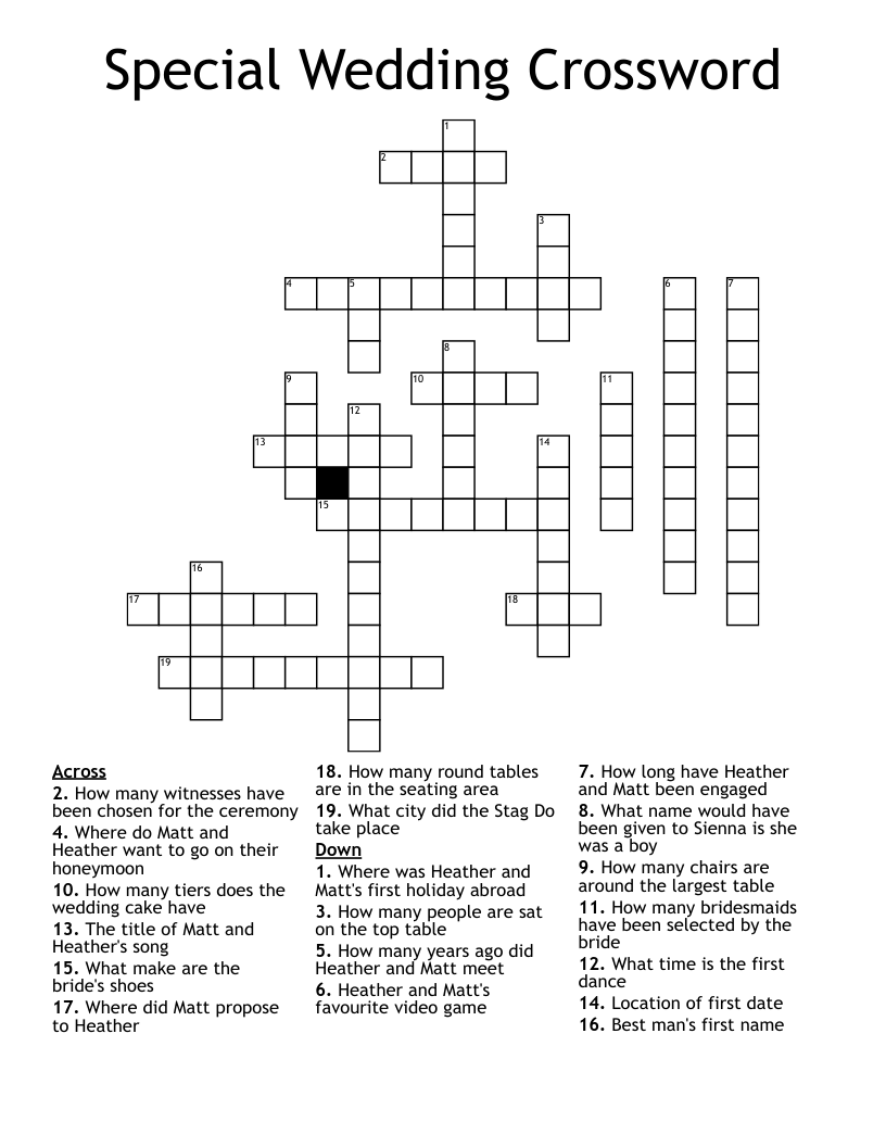 Special Wedding Crossword