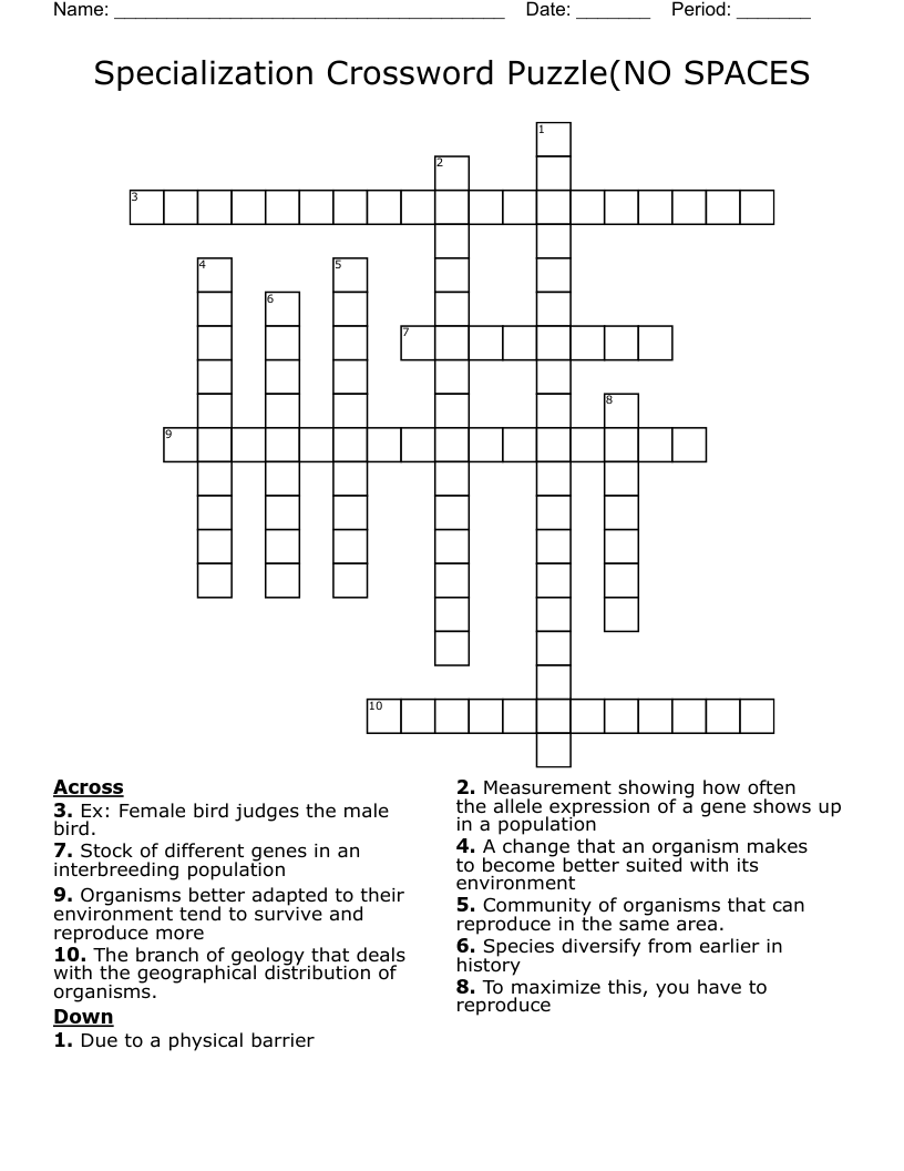 Specialization Crossword Puzzle(NO SPACES