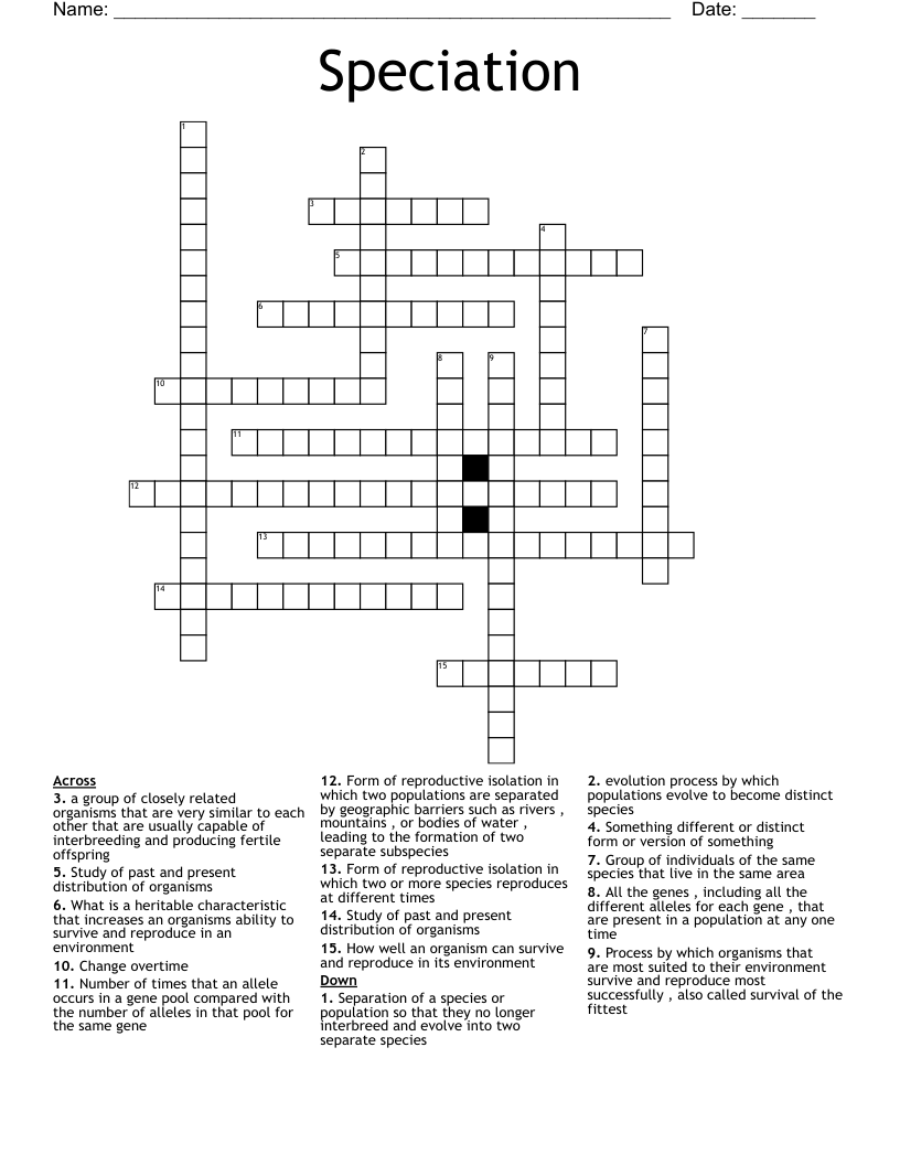 Speciation Crossword