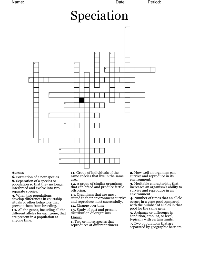 Speciation Crossword