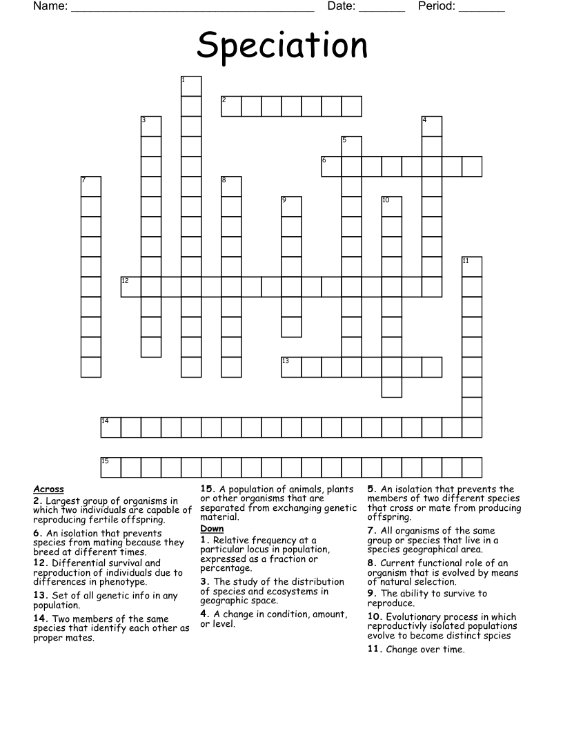 Speciation Crossword