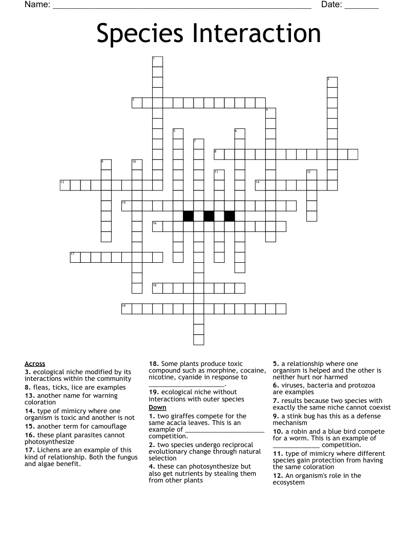 Species Interaction Crossword