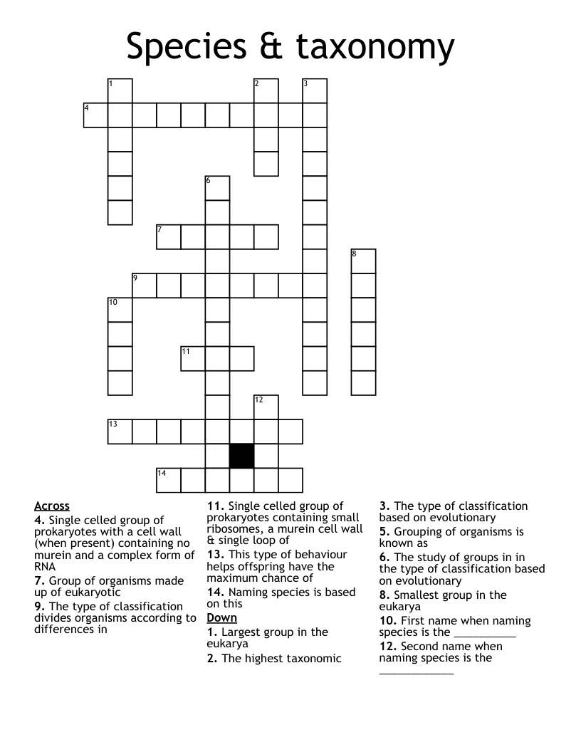 Species & taxonomy Crossword