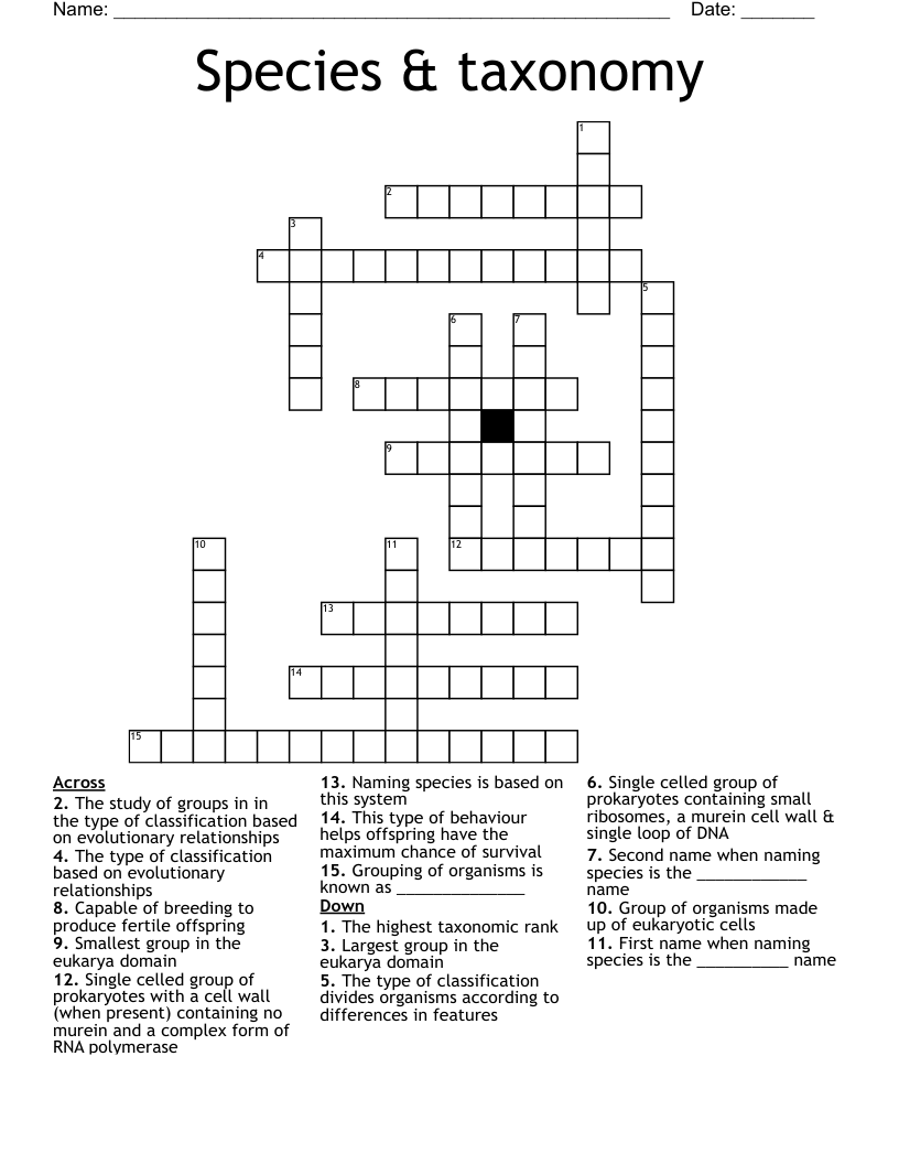 Species & taxonomy Crossword