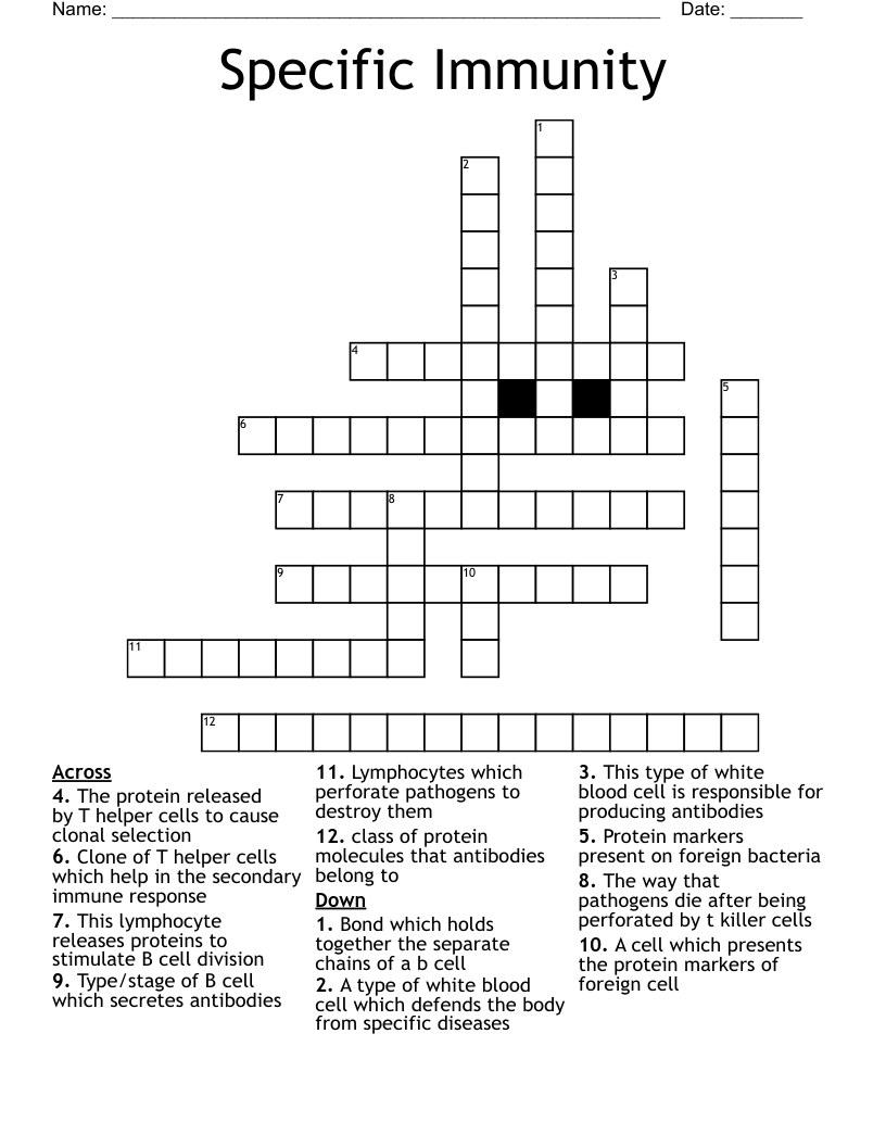 Specific Immunity Crossword