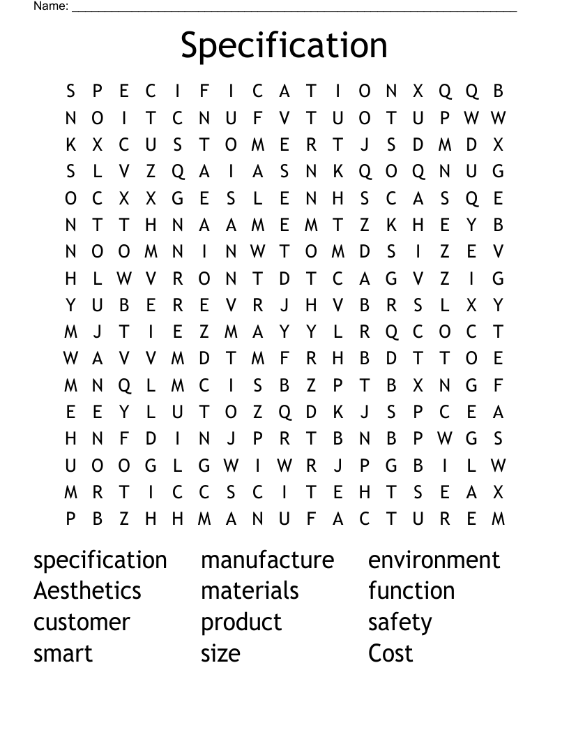Specification Word Search