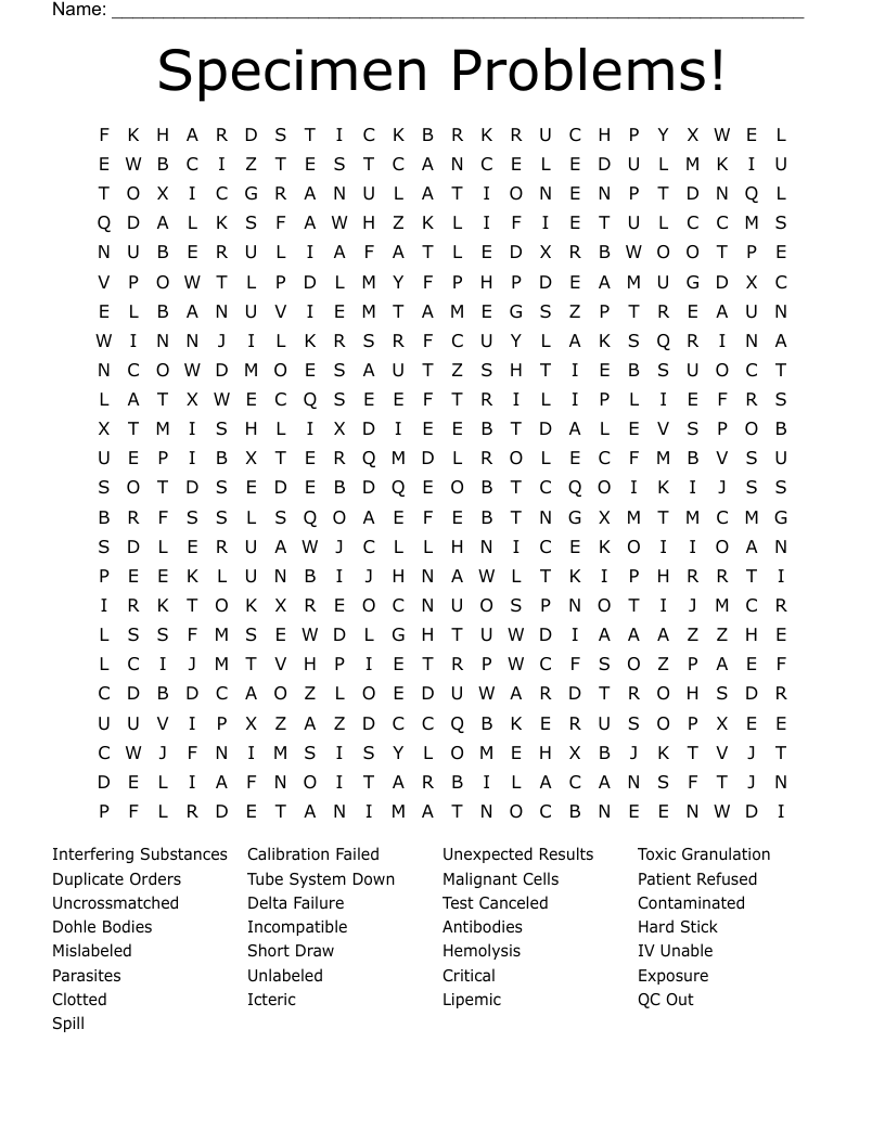 Specimen Problems! Word Search