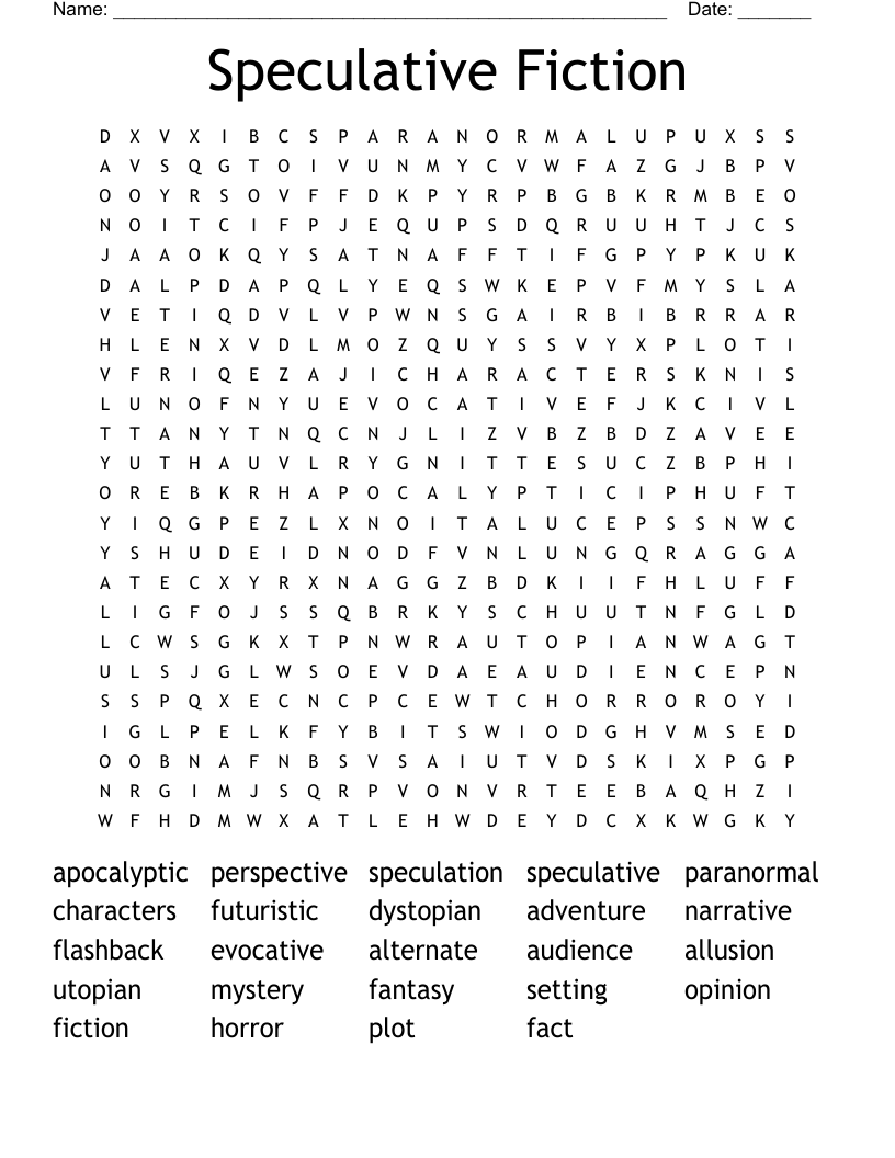 Speculative Fiction Word Search