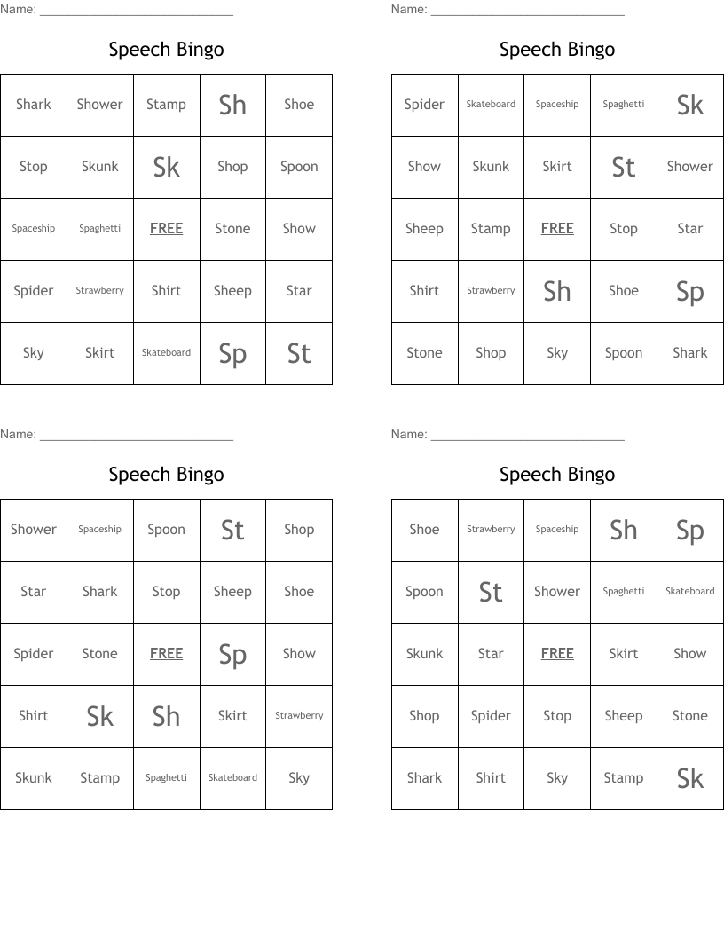 Speech Bingo