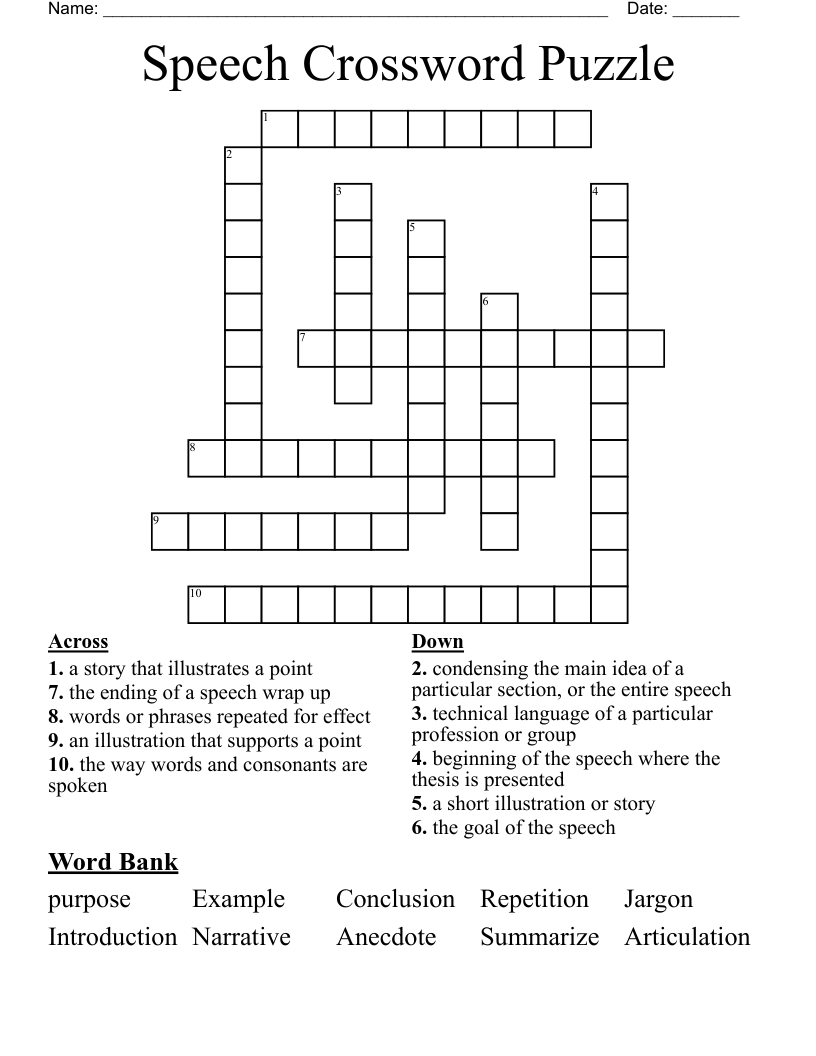 Speech Crossword Puzzle