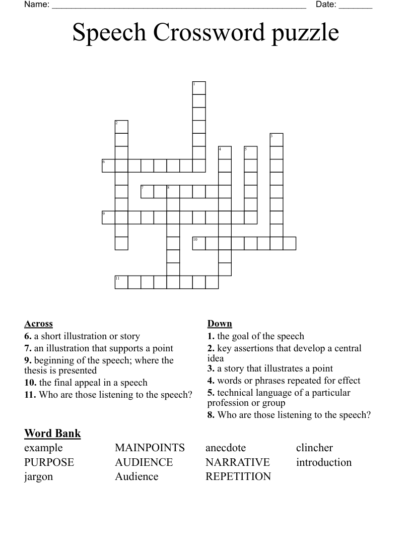 Speech Crossword puzzle