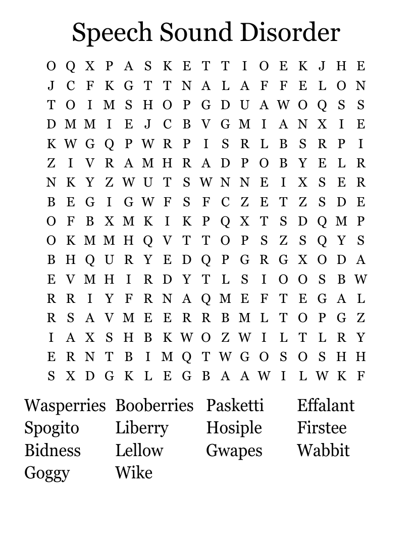 Speech Sound Disorder Word Search