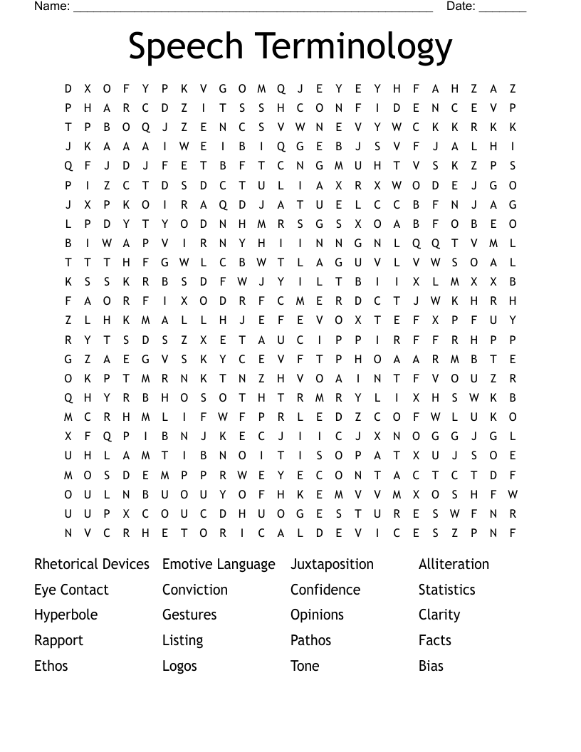 Speech Terminology Word Search