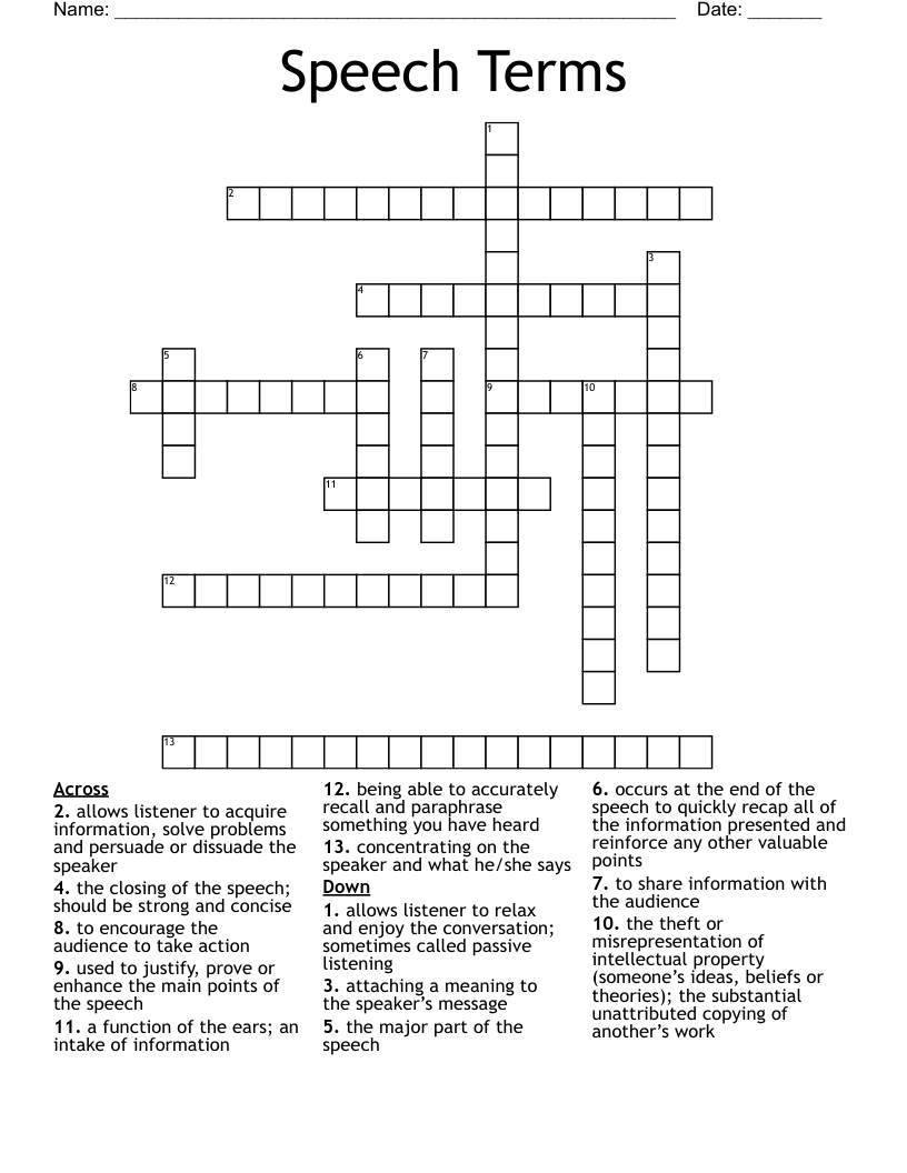 Speech Terms Crossword