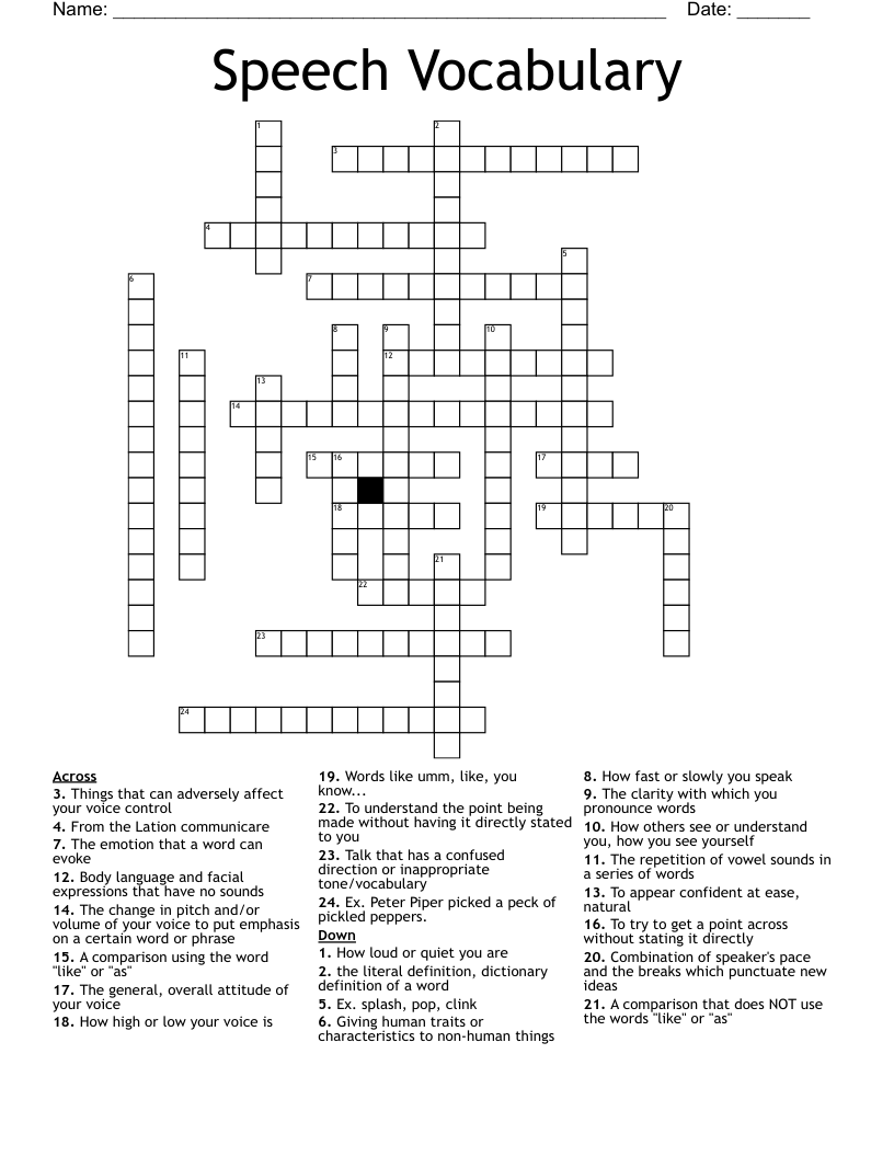 Speech Vocabulary Crossword