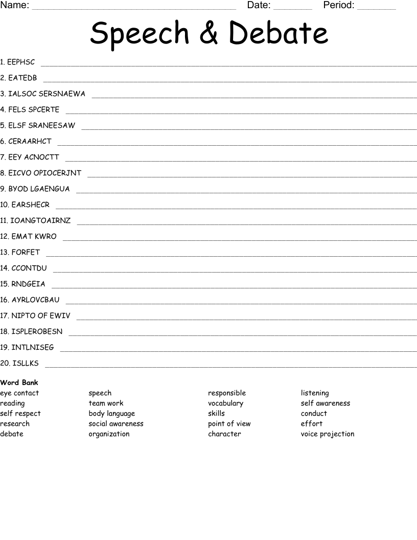 Speech & Debate Word Scramble
