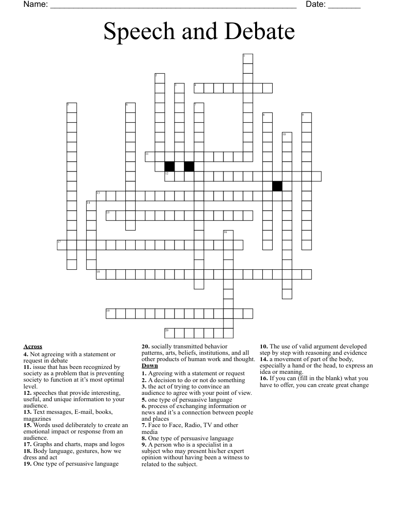 Speech and Debate Crossword