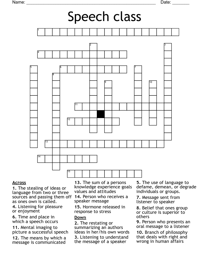 Speech class Crossword