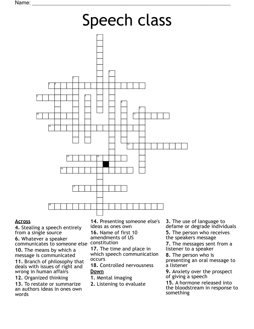 Speech class Crossword
