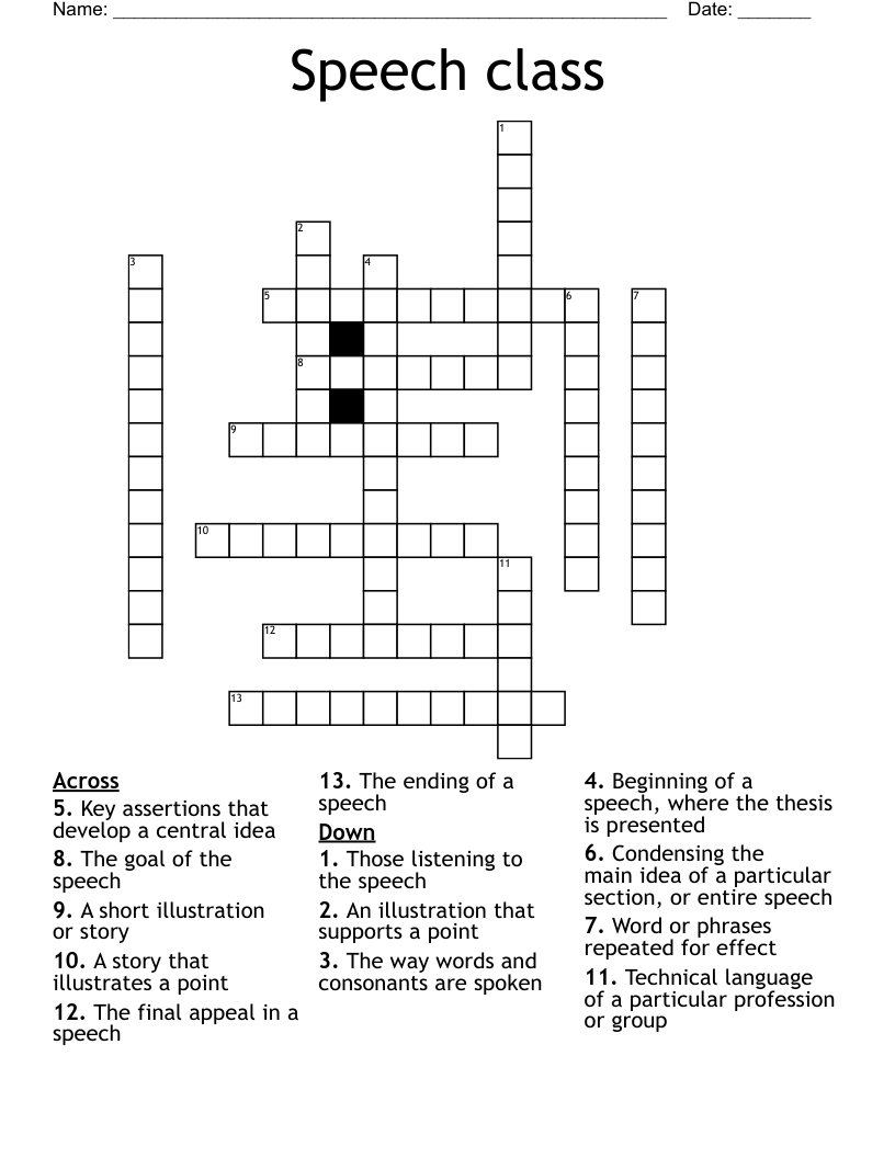 Speech class  Crossword