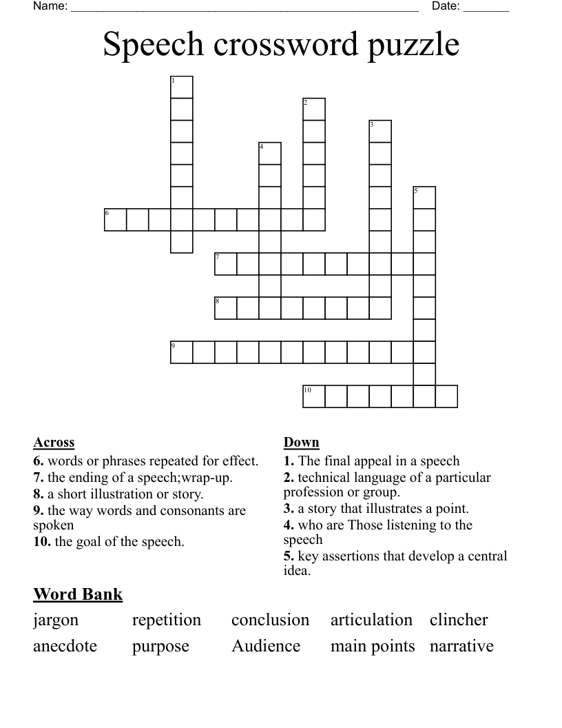 Speech crossword puzzle