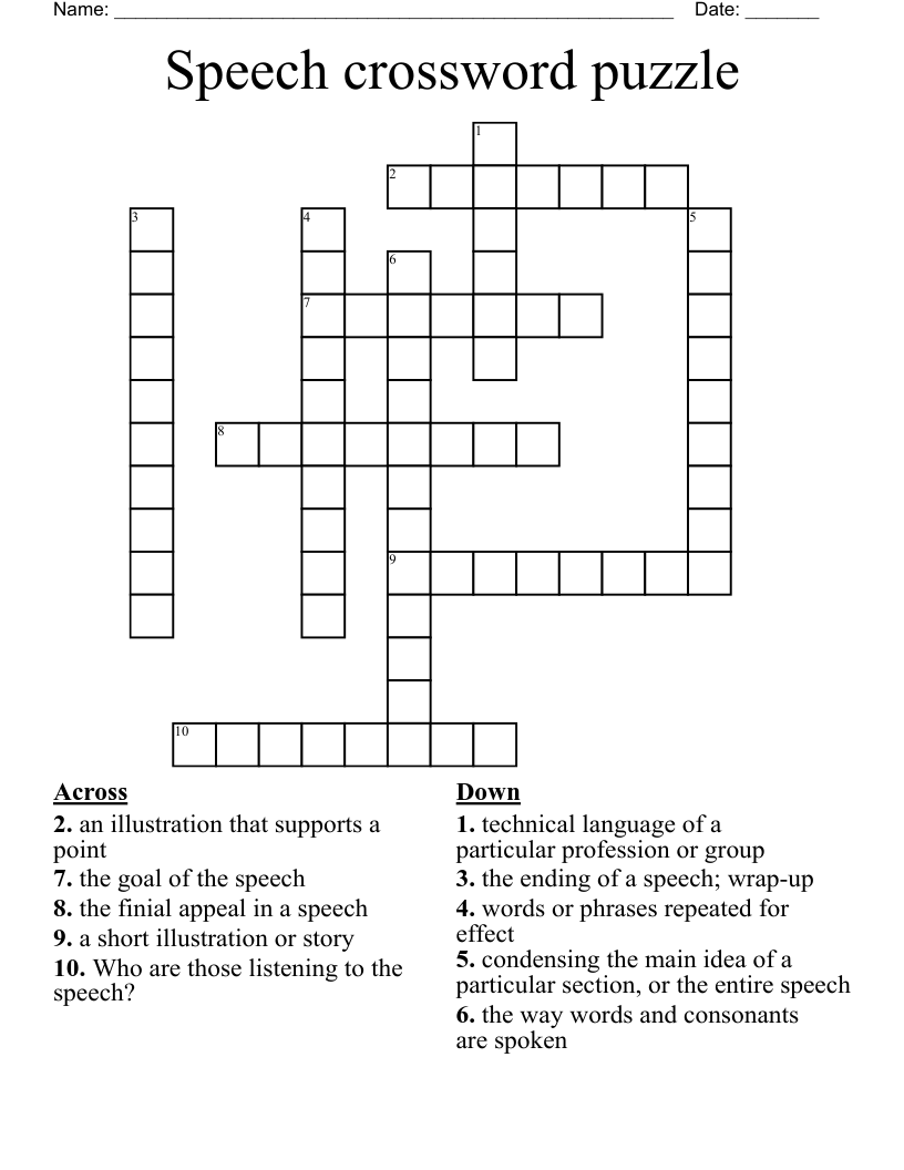 Speech crossword puzzle