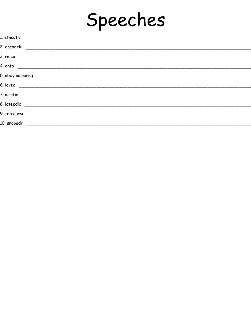 Speeches Word Scramble