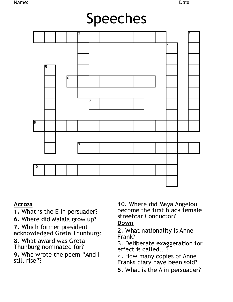 Speeches  Crossword