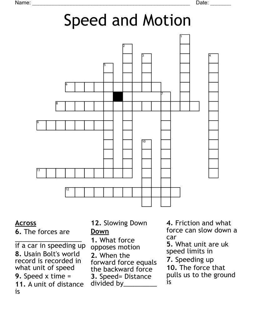 Speed and Motion Crossword