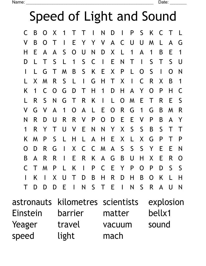 Speed of Light and Sound Word Search
