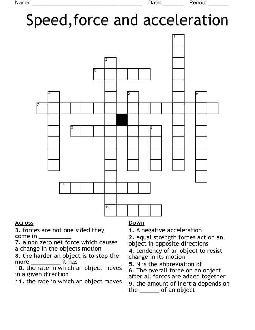 Speed,force and acceleration Crossword