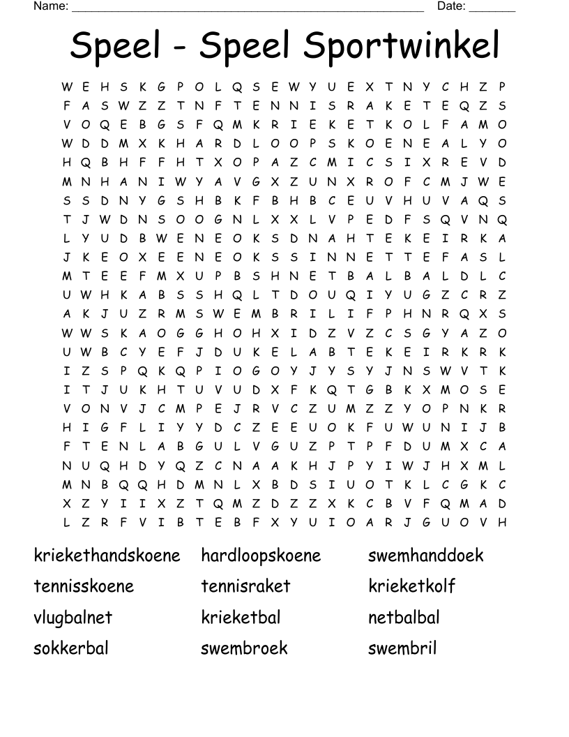 Speel - Speel Sportwinkel Word Search