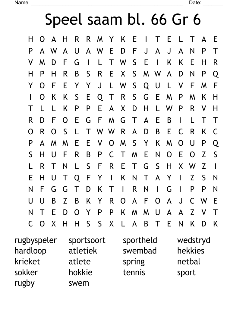 Speel saam bl. 66 Gr 6 Word Search