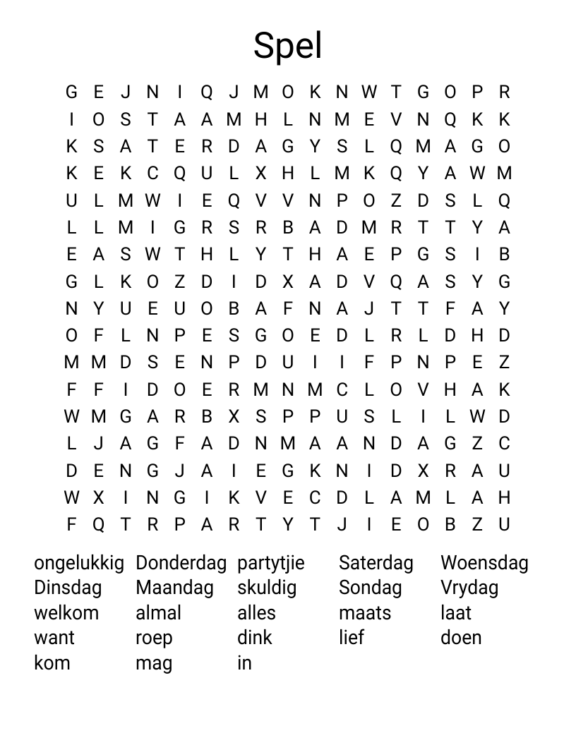 Spel Word Search