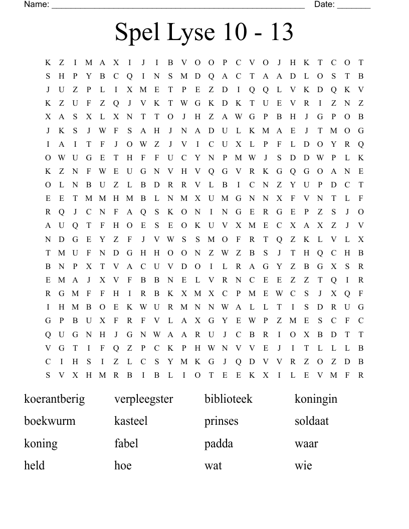 Spel Lyse 10 - 13 Word Search