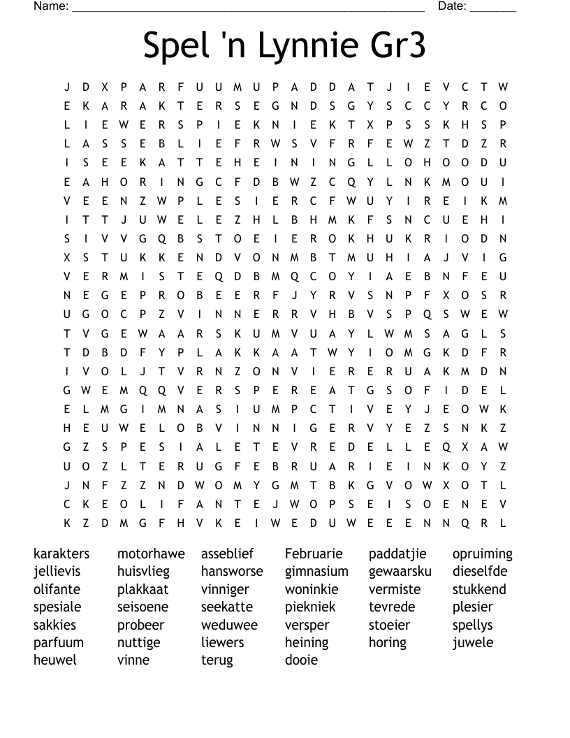 Spel 'n Lynnie Gr3 Word Search
