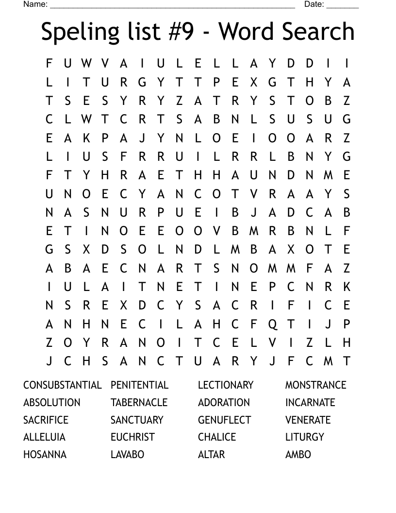 Speling list #9 - Word Search