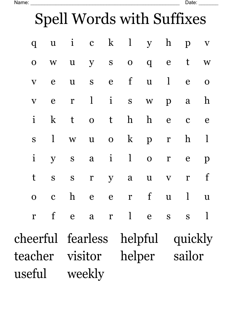 Spell Words with Suffixes Word Search