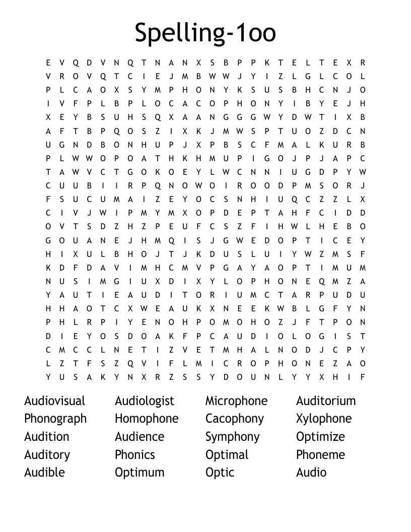 Spelling-1oo Word Search