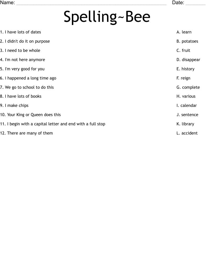 Spelling~Bee Worksheet