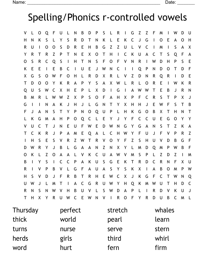 Spelling/Phonics   r-controlled  vowels  Word Search