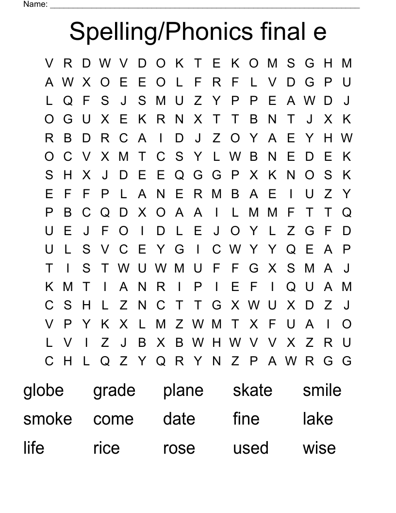 Spelling/Phonics final e Word Search
