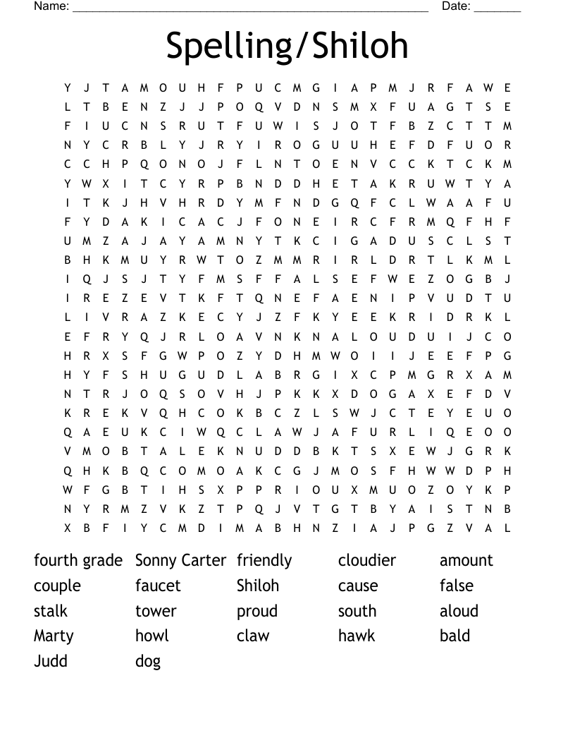 Spelling/Shiloh  Word Search